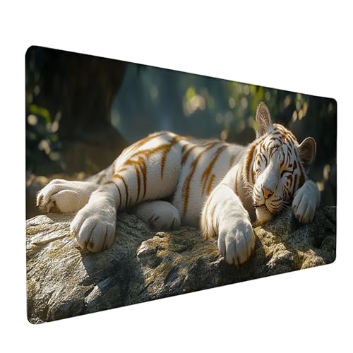 Tiger Gaming Mauspad XXL 1500x800x3mm, Schreibtischunterlage Tier Mousepad Groß mit Vernähten Kanten, Rutschfester Gummibasis Mauspad Gaming XXXL Desk Mat, Mouse Pad Groß für Büro, PC, Zuhause K-9600 von Generic