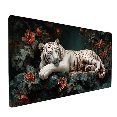 Tiger Mauspad XXL 1600x800x3mm, Blume Mousepad Gaming, Schreibtischunterlage mit rutschfeste Gummibasis, Verbessert Präzision und Geschwindigkei Wasserdicht und Langlebig Desk Mat für Büro PC Y-4762 von Generic