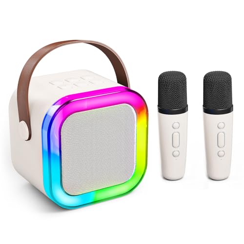 Tragbare Karaoke -Maschine, Lautsprecher und 3,5 Mm Mikrofoneingangs Stereo Lichter für eine Party (Beige) von Generic
