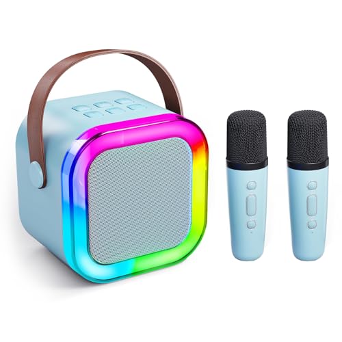 Tragbare Karaoke -Maschine, Lautsprecher und 3,5 Mm Mikrofoneingangs Stereo Lichter für eine Party (Blue) von Generic