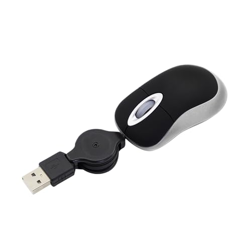 Tragbare Mini-Maus mit Kabel und einziehbarem USB-Kabel (schwarz) von Generic