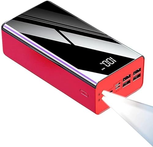 Tragbares Ladegerät Power Bank 100000Mah LCD Spiegel Display Power Banks Schnelllade-Telefonladegerät Power Bank 4-Ausgänge Taschenlampe Externe Batterie (rot) von Generic