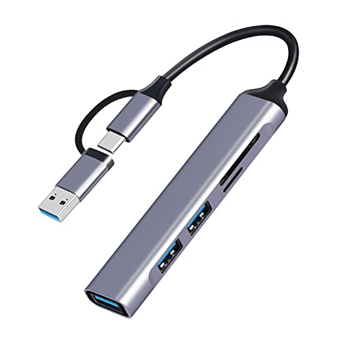 USB C Hub Multiport Adapter, USB 3.0 2.0 Hub 5in1 und SD/Micro SD Kartenleser Typ C Splitter Adapter OTG Kompatibel mit Windows/MacBook/MateBook/Notebook/Sumsang Galaxy, Grau von Generic