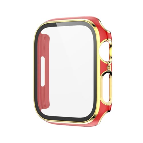 Uhrengehäuse Kompatibel mit Apple Watch Series 4/5/6/7 Smartwatch [PC+Gehärtete Folie] Zweifarbig Hülle Bling Schutzhülle Hard Galvanisiertes Gehäuse (Rot+Gold,38mm) von Generic