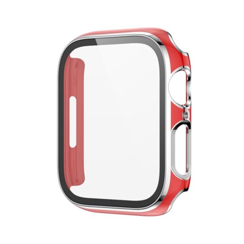 Uhrengehäuse Kompatibel mit Apple Watch Series 4/5/6/7 Smartwatch [PC+Gehärtete Folie] Zweifarbig Hülle Bling Schutzhülle Hard Galvanisiertes Gehäuse (Rot+Silber,44mm) von Generic