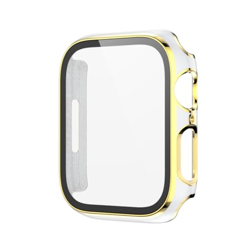 Uhrengehäuse Kompatibel mit Apple Watch Series 4/5/6/7 Smartwatch [PC+Gehärtete Folie] Zweifarbig Hülle Bling Schutzhülle Hard Galvanisiertes Gehäuse (Weiß+Gold,42mm) von Generic