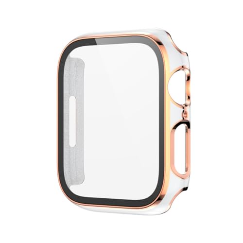 Uhrengehäuse Kompatibel mit Apple Watch Series 4/5/6/7 Smartwatch [PC+Gehärtete Folie] Zweifarbig Hülle Bling Schutzhülle Hard Galvanisiertes Gehäuse (Weiß+Roségold,41mm) von Generic
