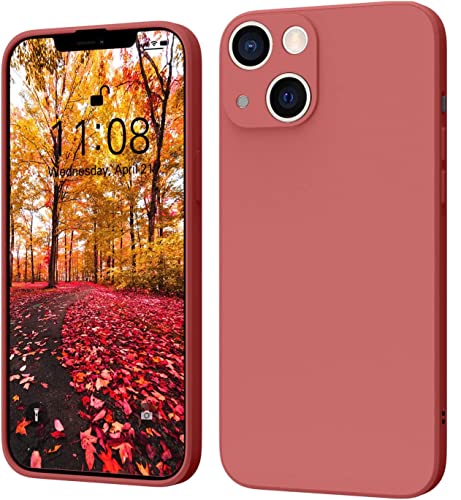 Ultradünne Handyhülle für iPhone 13 [mit Schutzfolie] - Stoßfestes Case aus Flüssigsilikon mit Kameraschutz gegen Kratzer, 6,1 Zoll, Rot von Generic