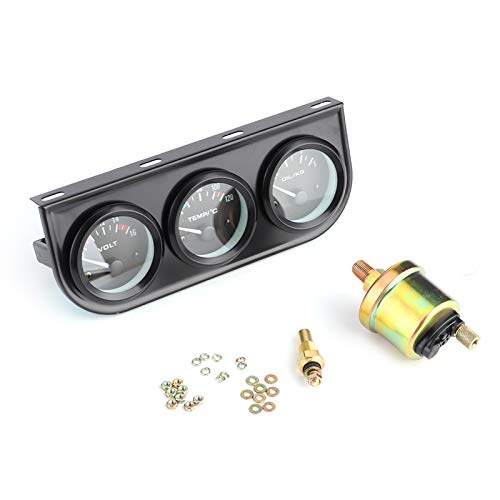 Universal 3-in-1-Autometerspannungsmeter Wassertemperatur Öldruckmessstab Schwarz Metall 52 Mm/2in 8-16 V 40-120 ℃ 0-7 Kg 1/8in NPT 12V Auto von Generic