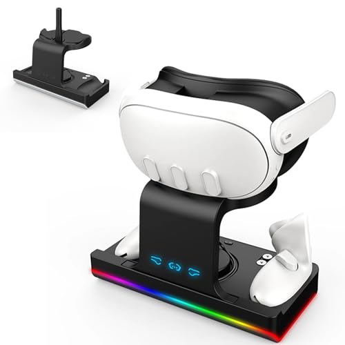 VR-Ladestation kompatibel mit Quest 3 Controllern und Headset Ladeständer, Ladestation mit RGB-Lichtmodi für Quest3-Zubehör von Generic