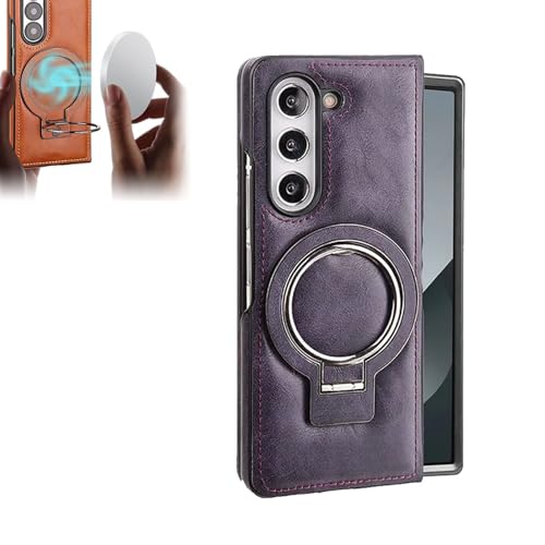 Vankerx Case Leather, Vankerx Luxury Leather Invisible Magnetic Stand Protective Shell for Samsung Z Fold6/5/4/3, Supports Wireless Charging (for Z Fold6,Purple) von Generic