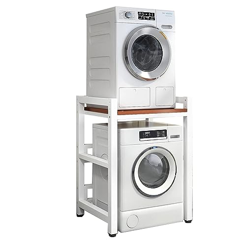 Verstellbares Stapel-Set, Waschmaschinenregal, 400 kg Kapazität, Waschmaschine und Trockner tragbares Gestell (Weiß + Walnuss) von Generic