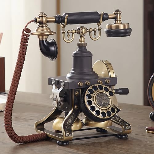 Vintage-Drehscheibentelefon, Retro-Schnurtelefon mit Wahlwiederholungsfunktion, altmodische antike Wandtelefone mit mechanischem und elektronischem Klingelton for die Dekoration im Home-Office von Generic