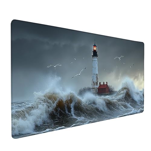Vogel Gaming Mauspad XXL 800x400x3mm, Schreibtischunterlage Leuchtturm Mousepad Groß mit Vernähten Kanten, Rutschfester Gummibasis Mauspad Gaming XXXL Desk Mat, Mouse Pad Groß für Büro, PC L-4404 von Generic