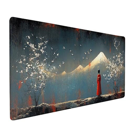 Vulkan Fuji Gaming Mauspad XXL 600x300x3mm, Schreibtischunterlage Frau Mousepad Groß mit Vernähten Kanten, Rutschfester Gummibasis Mauspad Gaming XXXL Desk Mat, Mouse Pad Groß für Büro, PC 3-8099 von Generic
