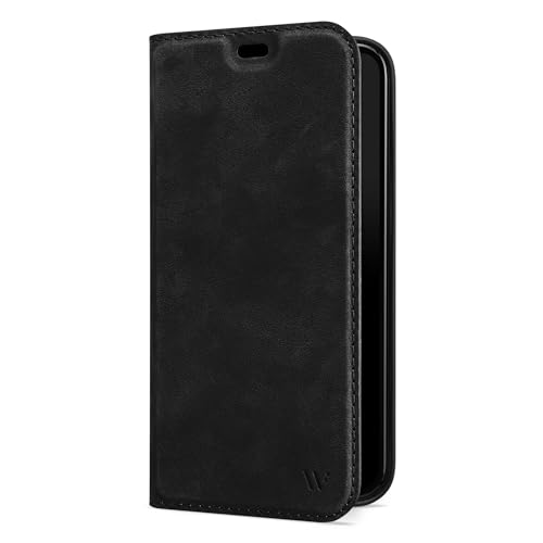 WIIUKA Hülle für iPhone 16, Leder aus Deutschland, mit Kartenfach, extra Dünn, Handyhülle mit Standfunktion, Tasche Vintage Schwarz WIIUKA Hülle für iPhone 16, Leder aus Deutschland, mit Kartenfach, extra Dünn, Handyhülle mit Standfunktion, Tasche Vintage Schwarz von Generic