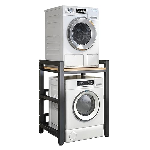 Waschmaschinenregal, Stapelset, Verstellbarer Ständer, 400 kg Kapazität, Frontlader-Waschmaschine und Trockner (Schwarz + Natur) von Generic