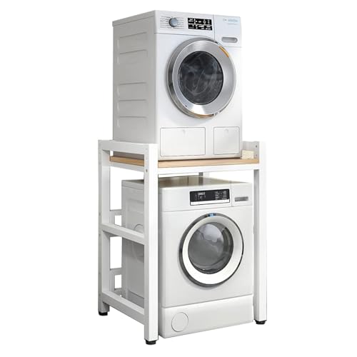 Waschmaschinenregal, Stapelset, Verstellbarer Ständer, 400 kg Kapazität, Frontlader-Waschmaschine und Trockner (Weiß+Natur) von Generic