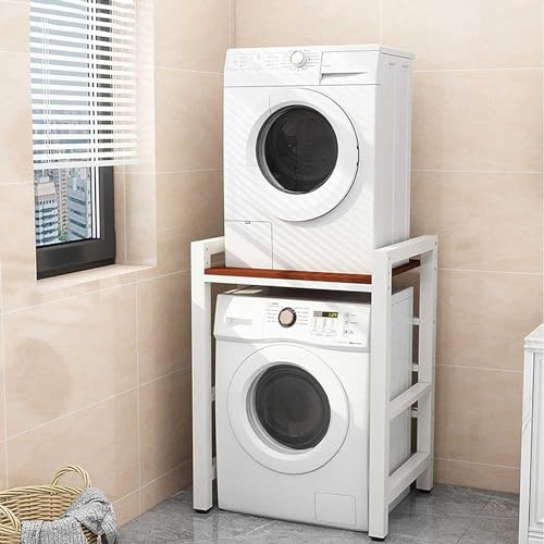 Waschmaschinenregal, Verstellbares Stapel-Set, Waschmaschinenschrank Überbauschrank für Waschmaschine und Trockner Toplader (Weiß + Walnuss) von Generic