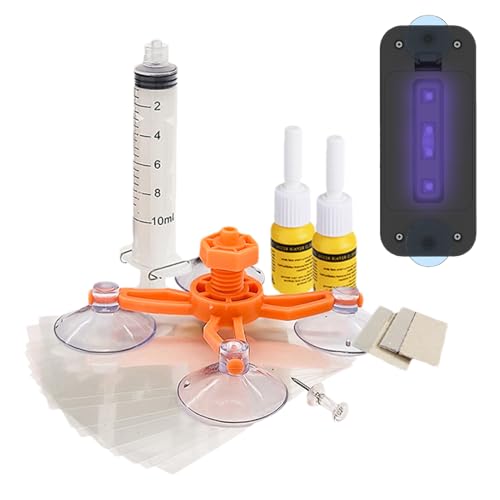 Windschutzscheibe Glasreparaturflüssigkeit mit Saugnapfbecher UV -Lampen -Auto -Glas -Rissreparaturflüssigkeit | Glasriss schnelles Reparaturwerkzeug für Lastwagen von Generic