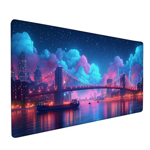 Wolke Gaming Mauspad XXL 600x300x3mm, Schreibtischunterlage Stadt Mousepad Groß mit Vernähten Kanten, Rutschfester Gummibasis Mauspad Gaming XXXL Desk Mat, Mouse Pad Groß für Büro, PC, Zuhause 5-4842 von Generic