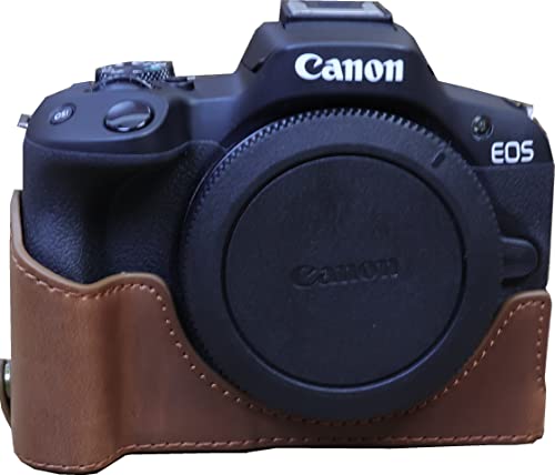 Zakao R50 Hülle, Kameratasche aus PU-Leder, mit halber Öffnung, mit Handschlaufe, Schutzhülle für Canon Eos R50, coffee, Kosmetikkoffer von Generic