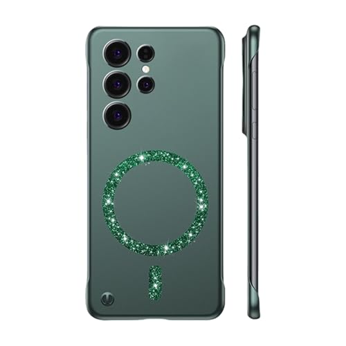 for Samsung Galaxy S25 Ultra Thin Glitter Magnetic Frameless Phone Case, Luxury Gloss Slim Hard PC Protection Shockproof Phone Case for Samsung Series. (S24Ultra,Green) von Generic