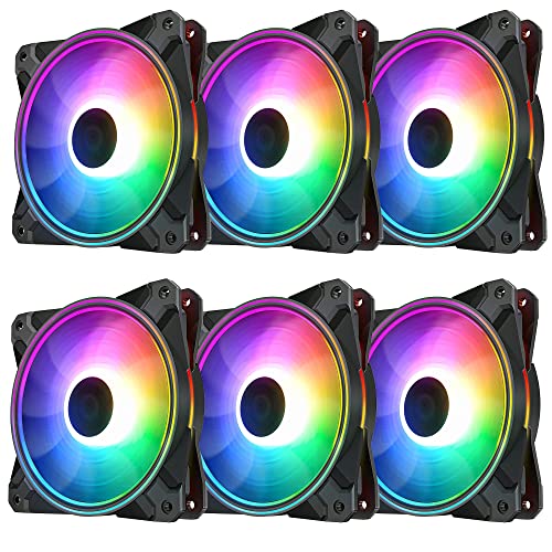 6 x RGB-LED-Lüfter, bunt, PC-Gehäuse, 120 mm, leise, hoher Luftstrom zur Kühlung von Dsktop von Generico