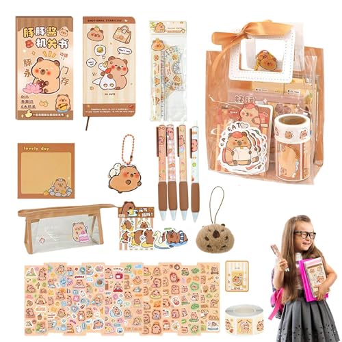 Capybara Stationery Set | Capybara Plush Stationery Set, Mackpack Anhänger, Tieraufkleber, Schreibtischdekoration, Lernzubehör für und Mädchen Capybara Stationery Set | Capybara Plush Stationery Set, Mackpack Anhänger, Tieraufkleber, Schreibtischdekoration, Lernzubehör für und Mädchen von Genérico
