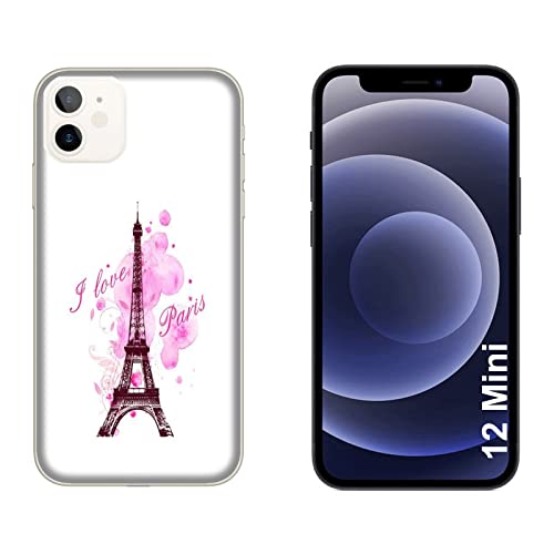 Generico Hulle Schutz kompatibel mit Apple iPhone 12 Mini Eiffelturm Paris/TPU weiches Silikongel/Phone Hard Snap on Anti-Rutsch Anti-Scratch Shock-resistent Protective TPU von Generico