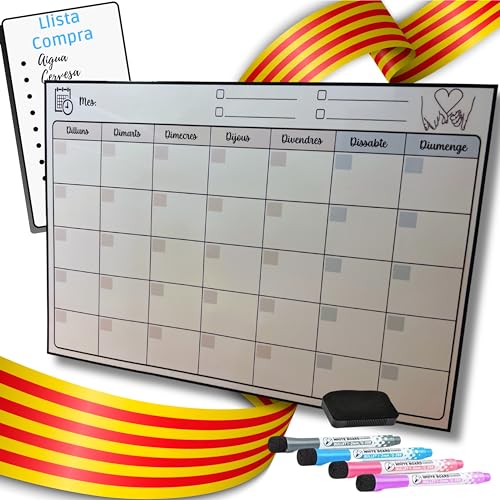 Genérico Katalanischer Magnetkalender für Kühlschrank - Wochenplaner - Menüplaner - Einkaufsliste - Magnetisches Whiteboard inklusive 4 Farbmarkern und Radiergummi - Monatlich - Katalanisch Genérico Katalanischer Magnetkalender für Kühlschrank - Wochenplaner - Menüplaner - Einkaufsliste - Magnetisches Whiteboard inklusive 4 Farbmarkern und Radiergummi - Monatlich - Katalanisch von Genérico