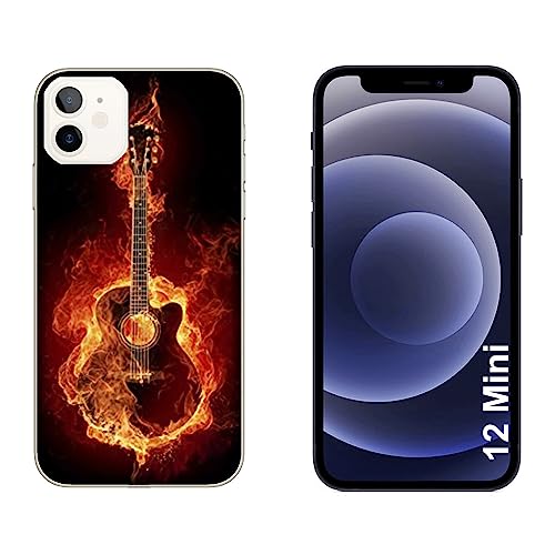 Hulle Schutz kompatibel mit Apple iPhone 12 Mini Musik Feuer Gitarre/TPU weiches Silikongel/Phone Hard Snap on Anti-Rutsch Anti-Scratch Shock-resistent Protective TPU von Generico