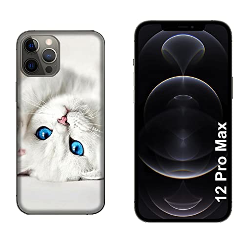 Hulle Schutz kompatibel mit Apple iPhone 12 Pro Max Tiere Blaue Augen der weißen Katze/TPU weiches Silikongel/Phone Hard Snap on Anti-Rutsch Anti-Scratch Shock-resistent Protective TPU von Generico