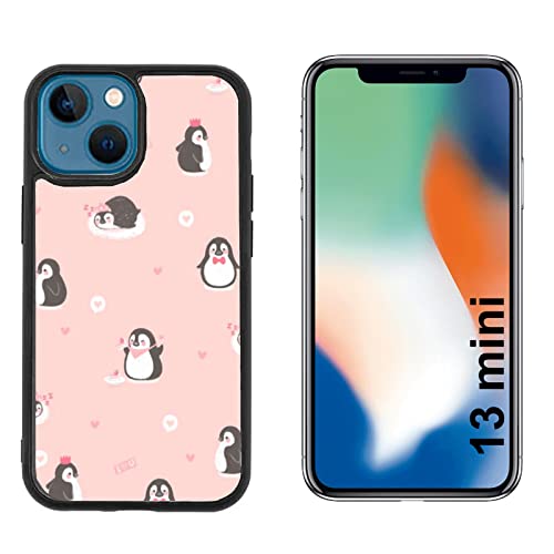 Hulle Schutz kompatibel mit Apple iPhone 13 Mini Winter kalte Pinguine/Glasrückseite mit Gummi an den Seiten/TPU Anti-Rutsch Anti-Kratz Stoßfest Schützendes Starres Telefon Harter Schnappversch von Generico