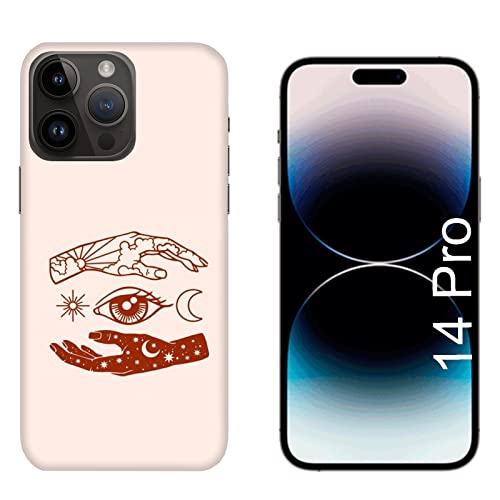 Hulle Schutz kompatibel mit Apple iPhone 14 Pro Griechisches Auge mit Händen Sonne und Mond/Druck auch an den Seiten/Phone Hard Snap on Anti-Rutsch Anti-Scratch Shock-Resistant Protective Rigid von Generico