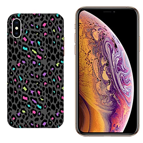 Hulle Schutz kompatibel mit Apple iPhone XS Gepunkteter Leopard Schwarz mit farbigen Flecken/Weiches TPU-Silikongel/Telefon-Hartschale zum Aufstecken, rutschfest, Kratzfest, stoßfest, schützende von Generico