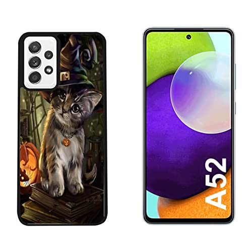 Hulle Schutz kompatibel mit Samsung Galaxy A52 Halloween Zauberer Katze/Glasrückseite mit Gummi an den Seiten/TPU Anti-Rutsch Anti-Kratz Stoßfest Schützendes Starres Telefon Harter Schnappversc von Generico