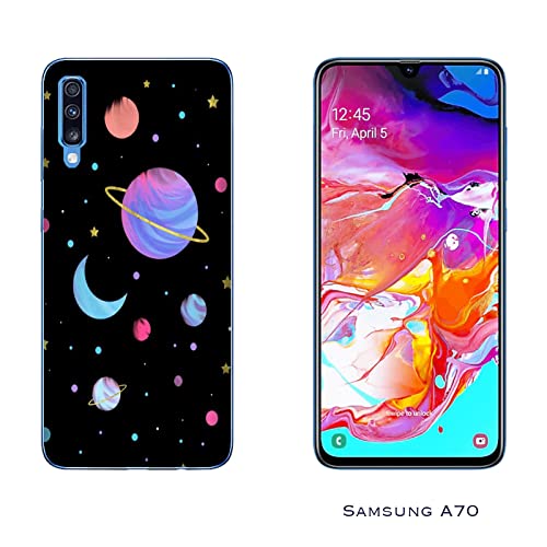 Hulle Schutz kompatibel mit Samsung Galaxy A70 Sonnensystem Bunte Planeten und Sterne / Weiches TPU-Silikongel / Telefon-Hartschale zum Aufstecken, rutschfest, kratzfest, stoßfest, schützendes TPU von Generico