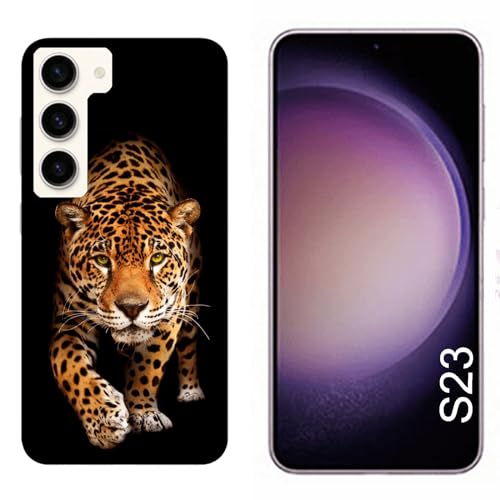 Hulle Schutz kompatibel mit Samsung Galaxy S23 Dschungeltiere Tiger mit schwarzem Hintergrund/Druck auch an den Seiten/Phone Hard Snap on Anti-Rutsch Anti-Scratch Shock-Resistant Protective Rigid von Generico