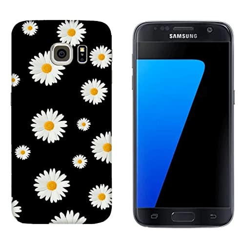 Hulle Schutz kompatibel mit Samsung Galaxy S7 Fiori Gänseblümchen schwarzer Hintergrund / Bedrucken Sie auch die Seiten / Telefon-Hartschale zum Aufstecken, rutschfest, kratzfest, stoßfest, starrer von Generico