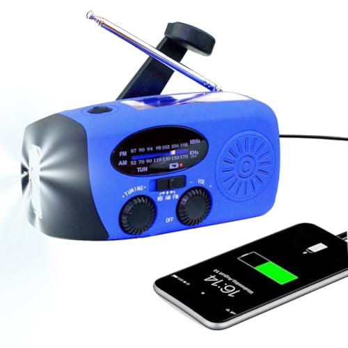 Kleines tragbares Radio mit Solarkurbel, militärischer Notfallradio, tragbarer Solargenerator, wiederaufladbarer Akku mit 2000 mAh, LED-Taschenlampe, USB für Mobiltelefone, ideal für Camping (blau) Kleines tragbares Radio mit Solarkurbel, militärischer Notfallradio, tragbarer Solargenerator, wiederaufladbarer Akku mit 2000 mAh, LED-Taschenlampe, USB für Mobiltelefone, ideal für Camping (blau) von Genérico
