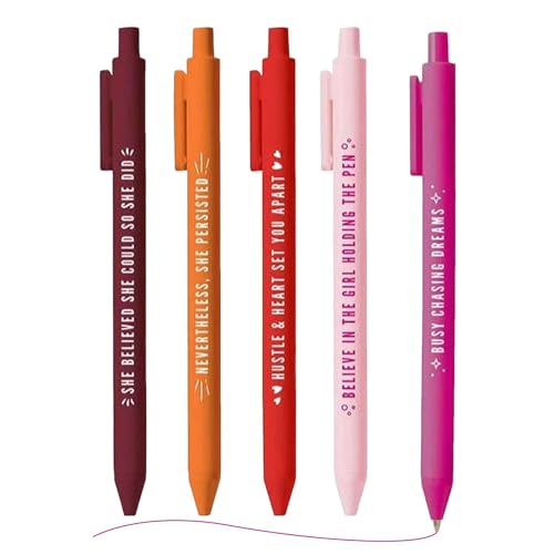 Motivierende Gedanken: Set mit 5 bunten Mädchen mit erhebenden Zitaten | einziehbare Kugelschreiber mit schwarzer Tinte, ermutigendes Schreibwaren für Frauen, Lehrer, Kollegen, Zubehör Motivierende Gedanken: Set mit 5 bunten Mädchen mit erhebenden Zitaten | einziehbare Kugelschreiber mit schwarzer Tinte, ermutigendes Schreibwaren für Frauen, Lehrer, Kollegen, Zubehör von Genérico