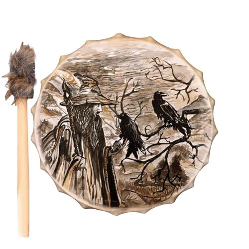 Schamane Ritual Drum - Geist Instrument Holz Symbole | Tragbare Musik Drum mit altem Motiv und Spirituelle Praxis Stick Traditionelles Klangwerkzeug Schamane Ritual Drum - Geist Instrument Holz Symbole | Tragbare Musik Drum mit altem Motiv und Spirituelle Praxis Stick Traditionelles Klangwerkzeug von Genérico