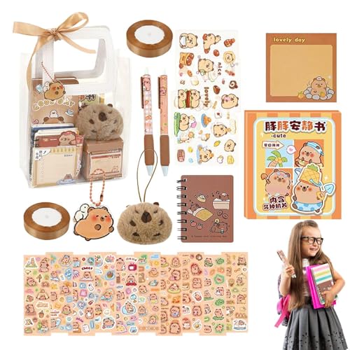 Süßes Schreibwarenset – Capybara-Schreibwarenset, Schreibtisch-Dekoration | Schulzubehör für Kinder, Rucksackanhänger, Escu-Notizblock von Genérico