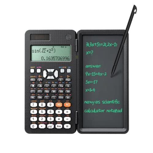 Wissenschaftlicher Taschenrechner mit Tafel/Löschbarem Display zum Schreiben und Bleistift - Schwarz, Solar und Akku - 417 Funktionen und 8 Modi - Rechner für Mathematik Physik Geometrie von Genérico