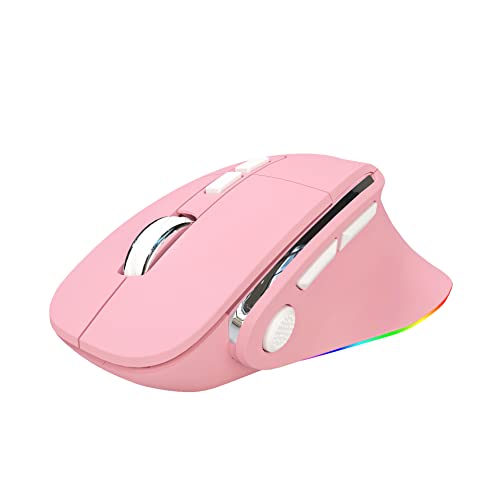 Kabellose Maus, Bluetooth und 2,4 G mit Mini-Empfänger, kabellose Maus mit Dual-Modus, optische Maus, ergonomisch, wiederaufladbar, mit 3 verstellbaren DPI, für Laptop, PC, MacBook (Rosa) von Générique