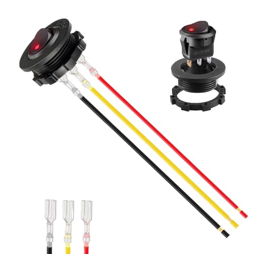 On Off Switches, Round Rocker Switches, 1,14 Zoll Pre Wired Leads with Nut Fastening Mount, Red LED Lighted Push Button for Automotive, RV, Truck and Other Vehicles von Générique