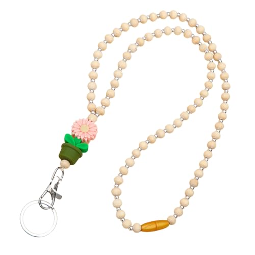 Perlen-Leine für Ausweishalter, Umhängeband in Blumenform für Lehrer, Perlenschnur mit Blumen für Ausweise und Schlüssel, Holzperlen und Blumen, Boho, von Générique
