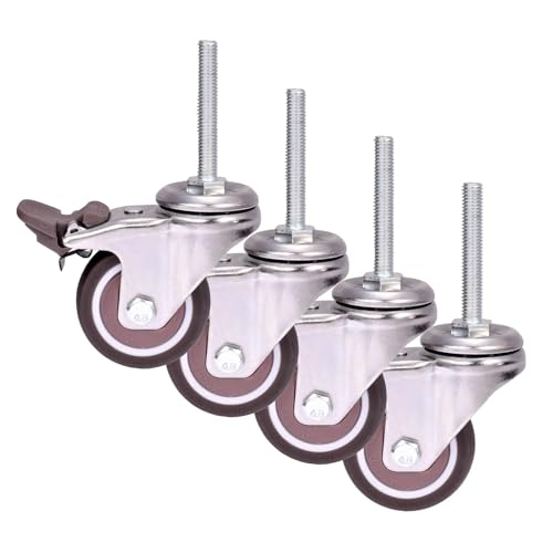 Robuste Lenkrollen aus Gummi, 4 Stück, 2 Zoll, mit Bremse, universell und leise, für Büromöbel, Ersatz für Büromöbel, Gewinde M8 × 50 mm, Tragkraft 150 kg von Générique