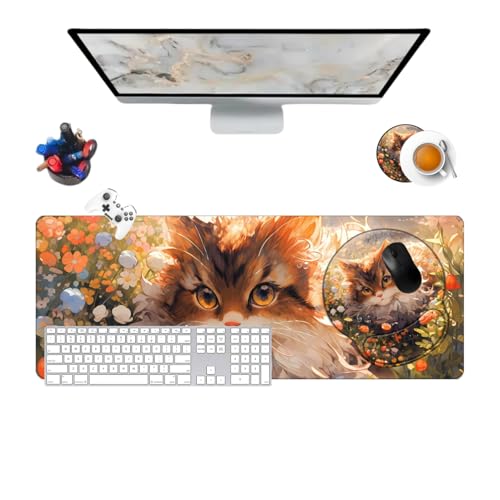 Smiling Cute Cat Animal Mousepad Set aus rutschfestem Gummi, strukturierte Oberfläche aus weichem Silikon, Schreibtischunterlage mit Handgelenkstütze (14) von Générique